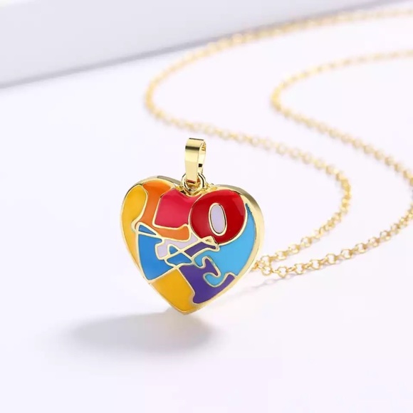 Jewelry - Heart Shape Love Rainbow Pendant Necklace Handmade Enamel Women's Color Epoxy